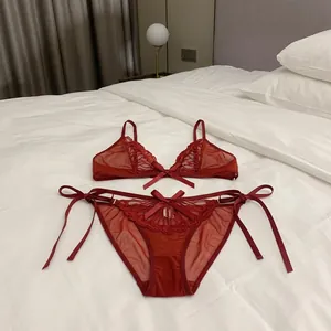 Women's Sexy Butterfly Lace Lingerie Top And Bottom Perspective Mesh Embroidery Backless Hollow Out Nightwear