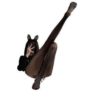 Sexy black oily high elasticity semi-sheer pantyhose stockings for women on white background
