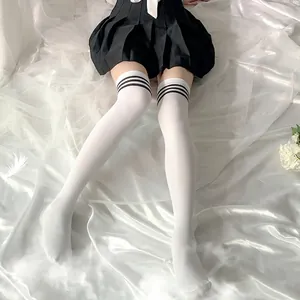 Bas au-dessus du genou blancs avec rayures noires de style japonais JK pour femmes