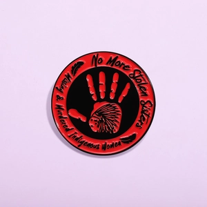 MMIW Red Handprint Enamel Pin No More Stolen Sisters Round Missing Murdered Indigenous Women Alloy Brooch Badge For Clothing