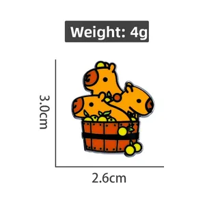 Detailed view of capybara enamel pin showing 3.0cm height and 2.6cm width dimensions