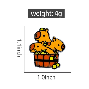 Detailed view of capybara enamel pin with dimensions 1.1x1.0 inch and 4g weight