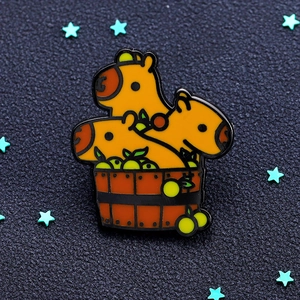 Cute Capybara Bathing Metal Enamel Brooch Kawaii Animal In Wood Tub Yuzu Badge Enamel Pin For Backpack Clothing Jewelry Accessory