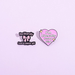 Pink Heart Black Bow Enamel Pin Brooch Funny English Quote I'm Literally Just A Girl Badge Backpack Clothes Accessory