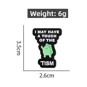 Detailed size specifications for the cartoon weightlifting frog enamel brooch pin
