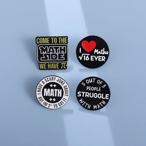 Creative math pun enamel pin set featuring four unique metal badges for students