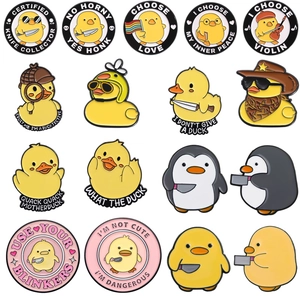 Cartoon Duck Chicken Alloy Enamel Pin Funny Meme Badge Cute Animal Lapel Pin For Backpack Clothes Hat Decoration Gift