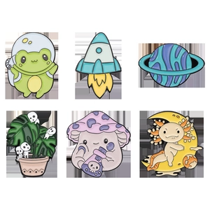 Cute cartoon weightlifting frog enamel pins set in macaron colors with fantasy designs