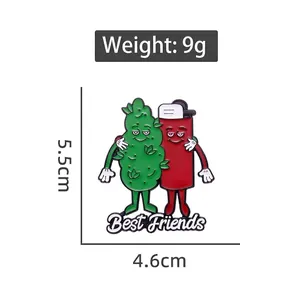 Cartoon lighter and green leaf best friends enamel pin made of zinc alloy for bag decor