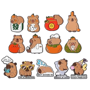 Creative Capybara enamel pin set with various cute poses and motivational quotes