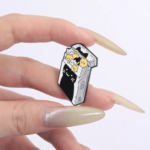 Cartoon cat cigarette box enamel brooch pin made of metal for cute animal lovers