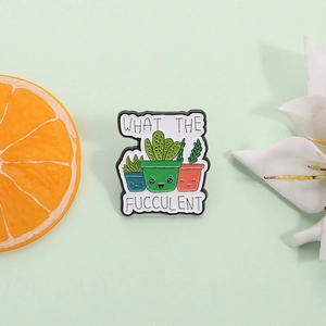 Funny Cartoon WHAT THE FUCCULENT Enamel Pin Succulent Potted Plant Brooch Alloy Lacquered Badge For Clothes Backpack Jewelry
