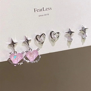 Luxury Pink Heart Star Stud Earrings Featuring 925 Sterling Silver Earring Post Planet Saturn Rhinestone Artificial Pearl Earrings For Women Daily Jewelry