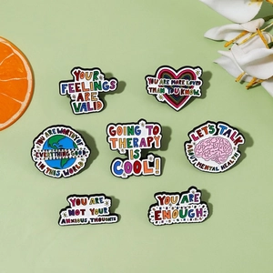 Inspirational Mental Health Enamel Pin Alloy Lacquered Letter Brooch Positive Quote Badge For Clothing Bag Decor Jewelry