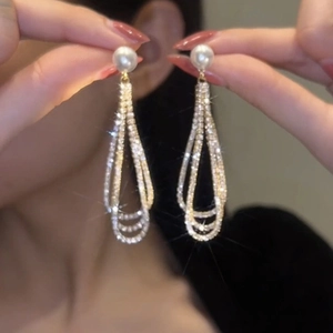 Boucles d'Oreilles Glands Avec Tige en Argent Sterling 925 Or Strass Goutte d'Eau Künstliche Perle Pendantes pour Femmes Banquet