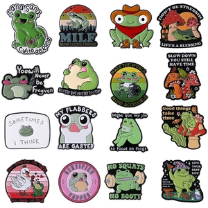 Cute Cartoon Frog Mushroom Enamel Brooch Personalized Alloy Pin For Backpack Clothing Decor Funny Frog Pun Badges Jewelry Gift