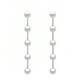 Detailed view of long linear drop earrings with white pearls and silver chains