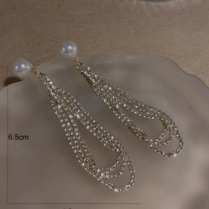 Boucles d'oreilles pampilles dorées de 6,5 cm avec tiges en argent S925 et perles