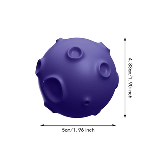 Detailed size chart showing a 5cm purple cratered sphere sticker with 3D puffy effect