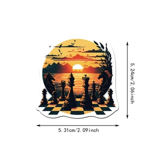 Detailed dimensions of a vintage sunset chess sticker showing width and height in inches
