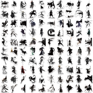 Collection of 100 ink-style samurai stickers for scrapbooking and laptop decoration