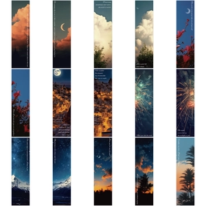 Set of 15 vintage celestial bookmarks featuring starry sky and nature landscape photography