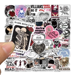 50 Dark Romance skull stickers for books, laptops and water bottles with rose and heart motifs