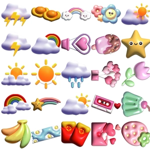 Collection of 50 cute 3D cartoon stickers with vibrant weather and food elements