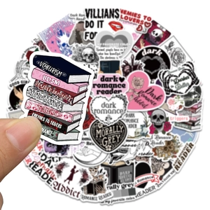 50 Dark Romance reader stickers featuring skull and book designs for bottle decor