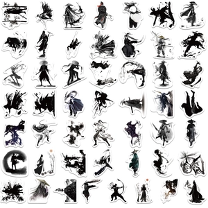 50pcs Chinese ink style martial arts warrior stickers for laptop and DIY journals