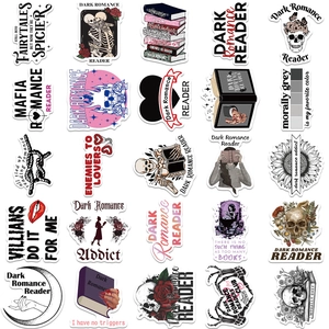 Set of 50 Dark Romance Reader gothic stickers featuring skulls, roses and books