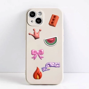 DIY cream white phone case with cute 3D cartoon puffy stickers and colorful charms