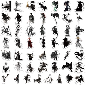 Set of 49 ink-wash style samurai stickers for DIY journals and laptops with cut edges