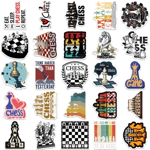 Set of 25 waterproof chess game stickers with classic game pieces and vintage designs