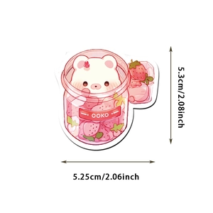 Detailed view of pink strawberry snack sticker size 5.3cm x 5.25cm for laptops