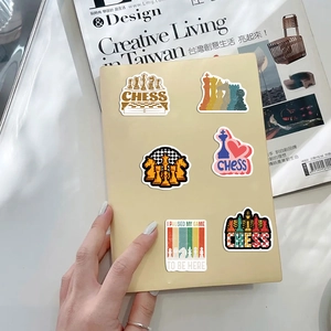 Retro Chess Game waterproof stickers set for laptop decoration featuring artistic chess patterns