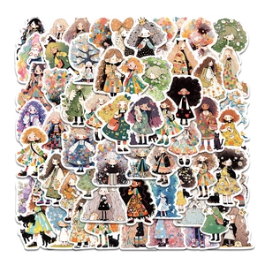 Détail des autocollants de filles de dessin animé avec bords découpés pour journaling