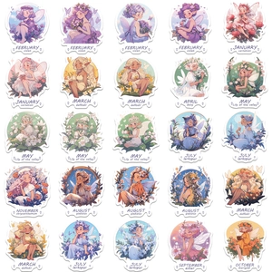 Detailed sheet of flower fairy stickers featuring monthly birth flowers in anime style