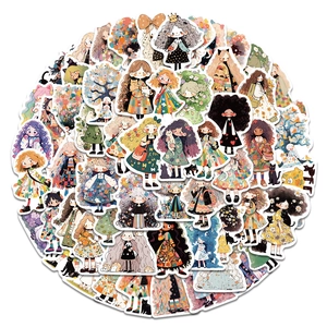 Autocollants Esthétiques Fille de Dessin Animé Décalcomanies en PVC Imperméables pour Scrapbooking Journaling Ordinateur Bagages Décoration Main