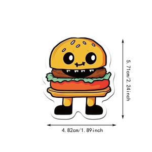 Gros plan d'un autocollant de monstre burger avec des mesures précises en pouces