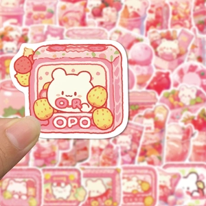Cute pink snack bear graffiti stickers for water bottles and notebooks with waterproof finish