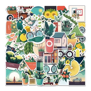 Modern Flat Style Potted Plant Stickers Waterproof PVC Vinyl Decorative Decals For Luggage Laptop Guitar Notebook DIY