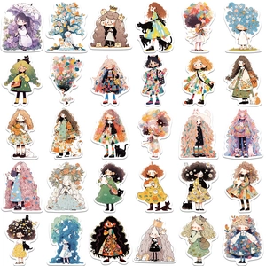 Lot de 60 autocollants de filles de dessin animé pour scrapbooking et ordinateurs portables