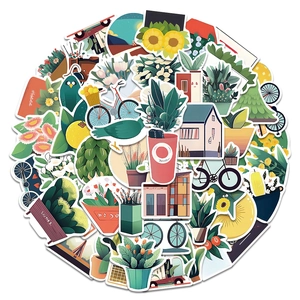 50 pieces of creative flat style botanical plant and lifestyle stickers for DIY decoration
