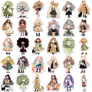 60 PCS autocollants mignons de fille de dessin animé pour scrapbooking et portable