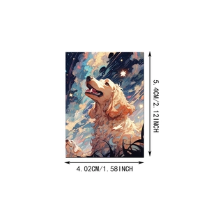 Detailed view showing a golden retriever starry sky sticker with dimensions 5.4 x 4.02 cm