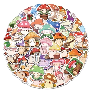 Pack of 50 creative mushroom stickers for laptop and bottle waterproof vinyl decals