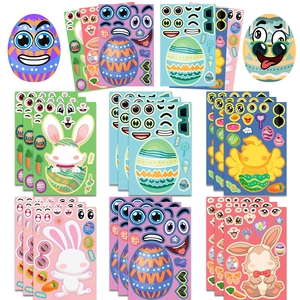 Easter DIY Stickers Cartoon Rabbit Egg Chick PVC Matte Waterproof Scrapbooking Stickers For Kids Party Decorations DIY Craft