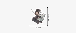 Detail showing a 4.8cm waterproof ancient style boy swordsman sticker with size markings