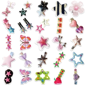 Pack of 50 creative Y2K style star and butterfly hair clip stickers for laptop and luggage